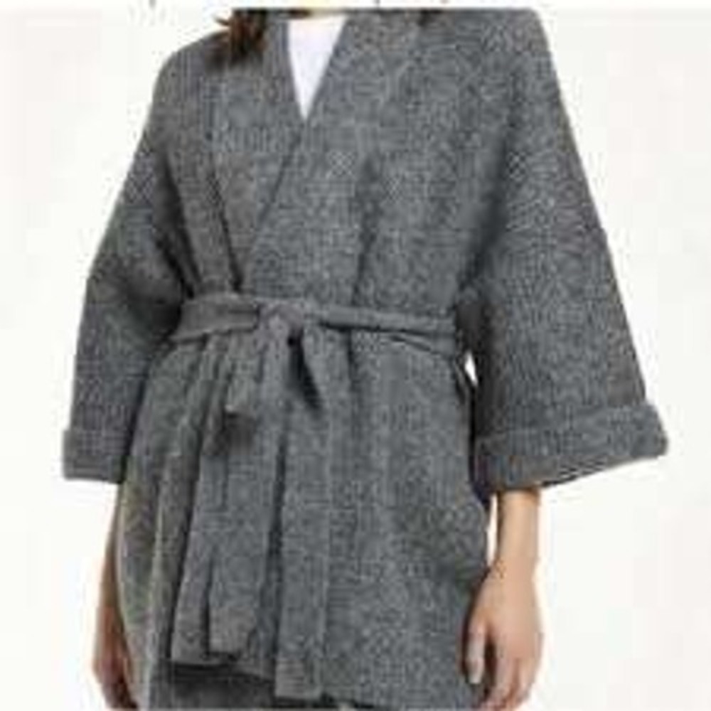 Akemi + Kin Anthropologie Boho Chic Gray Knit Belted Kimono Cardigan OS